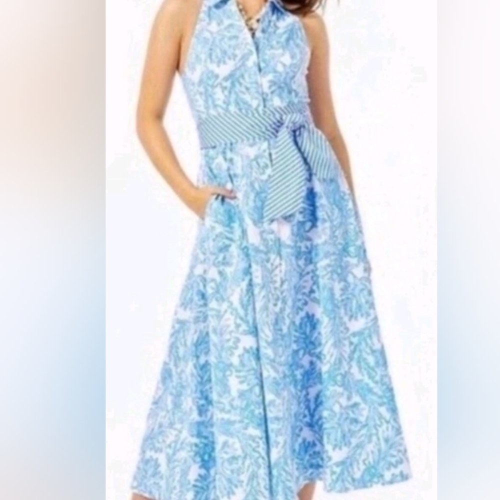 Elegant Lilly Pulitzer Chrisella Stretch Shirtdress Aqua Dress - Picture 3 of 7